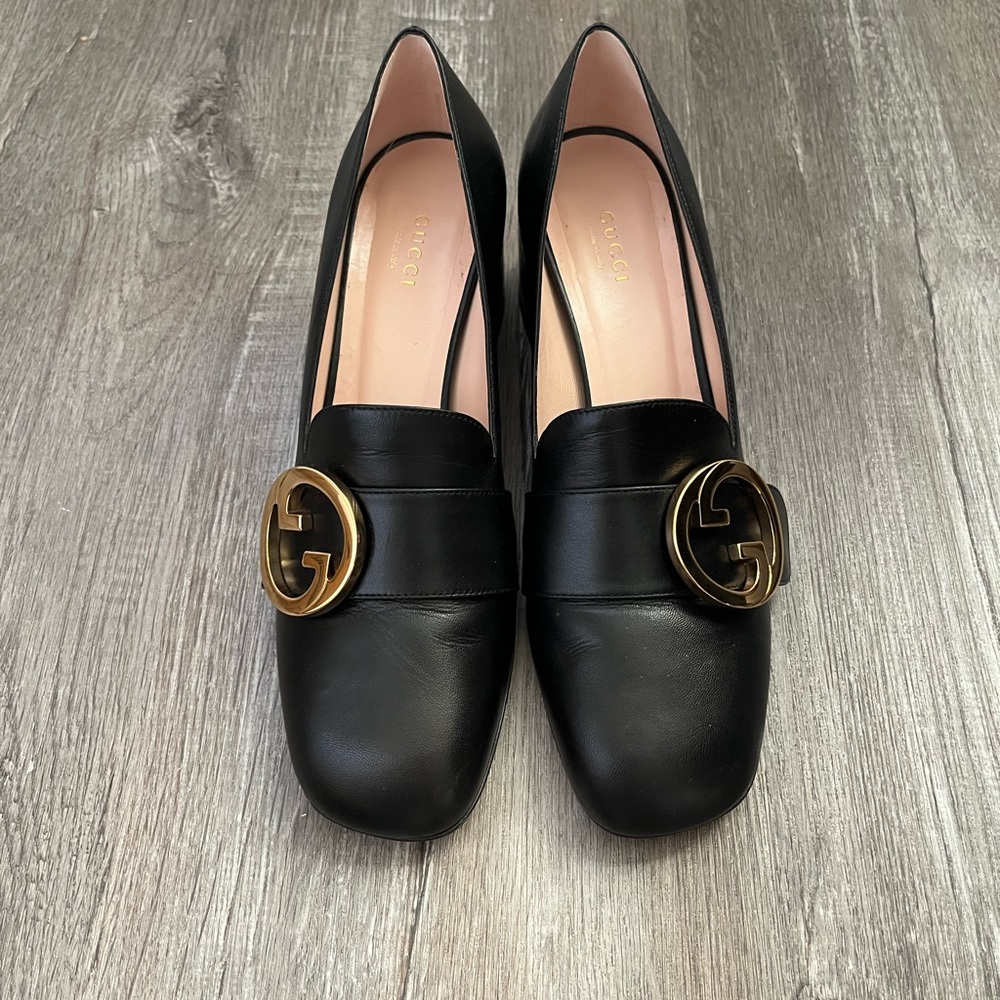Gucci Woman Leather Malaga Kid Loafer Pump aka the Blonde Mid Heel Pumps - Picture 10 of 14